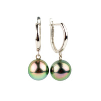 Electric Pink Peacock 8.6mm Tahitian Pearl U-Hoop Earrings on 14K White Gold