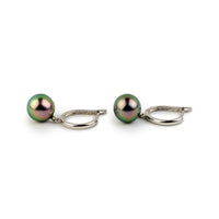 Electric Pink Peacock 8.6mm Tahitian Pearl U-Hoop Earrings on 14K White Gold