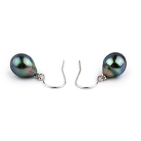 Flashy Indigo Rainbow Drop Tahitian Pearl Dangle Earrings on 14K White Gold