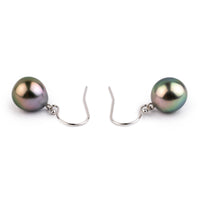 Vibrant Rainbow Drop Tahitian Pearl Dangle Earrings on 14K White Gold
