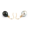 Black & White Drop Tahitian Pearl Dangle Earrings on 14K Yellow Gold