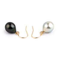 Black & White Drop Tahitian Pearl Dangle Earrings on 14K Yellow Gold