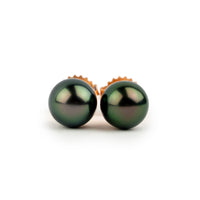 Aubergine Green 7.6-7.9mm Tahitian Pearl Stud Earrings