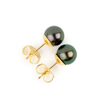 Aubergine Green 7.6-7.9mm Tahitian Pearl Stud Earrings