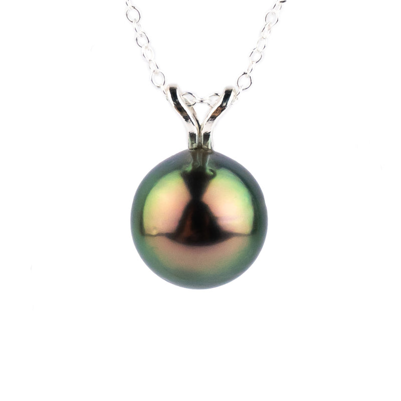 Aubergine Peacock 9.2mm Tahitian Pearl I'a Necklace on Sterling Silver
