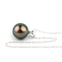Aubergine Peacock 9.2mm Tahitian Pearl I'a Necklace on Sterling Silver