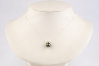 Aubergine Peacock 9.2mm Tahitian Pearl I'a Necklace on Sterling Silver