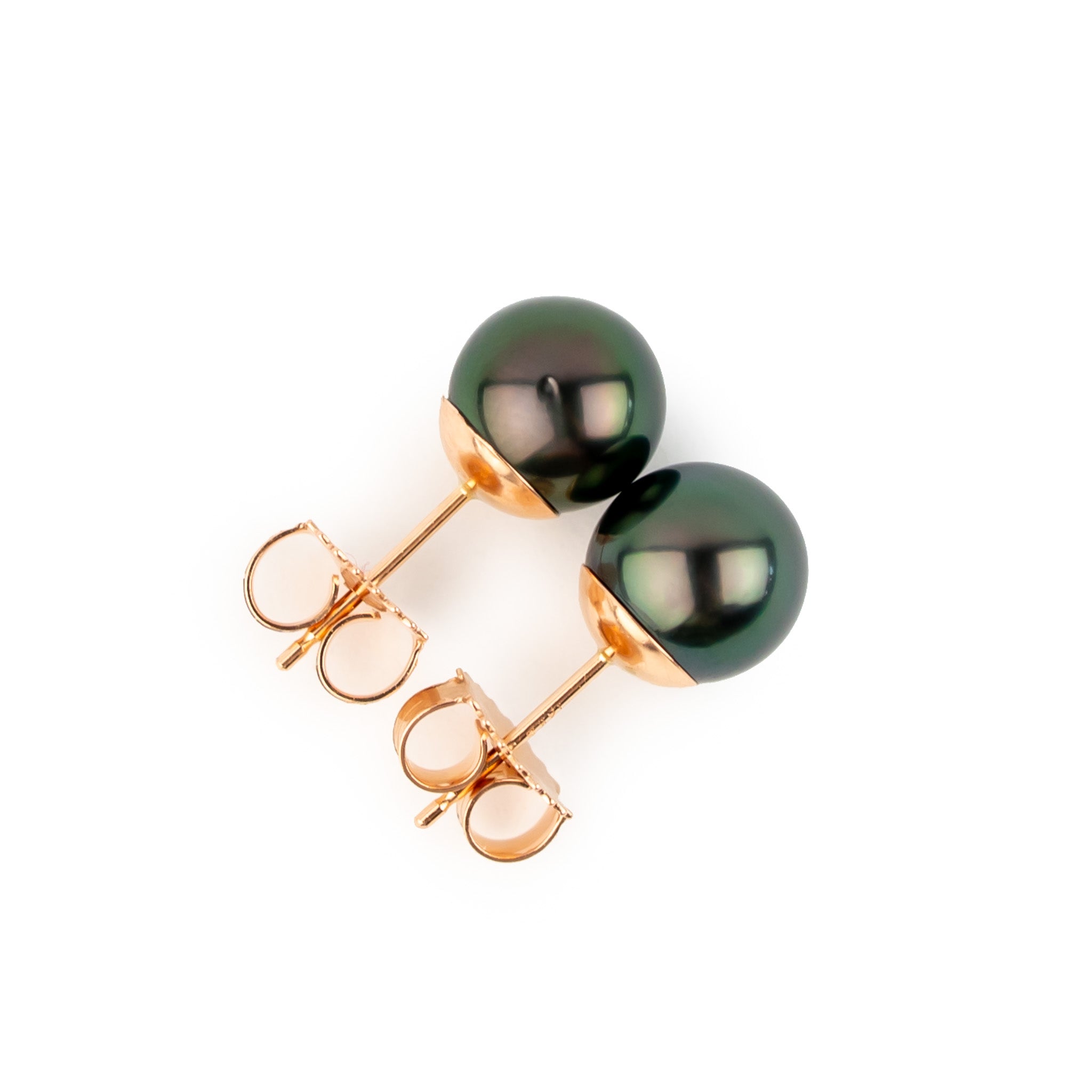 Aubergine Green 7.6-7.9mm Tahitian Pearl Stud Earrings