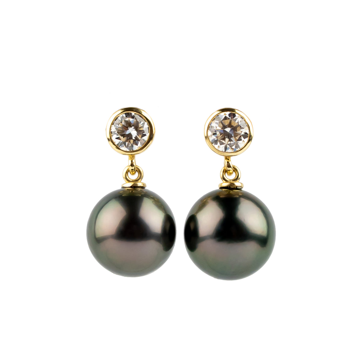 Tahitian Pearl & Diamond Nova Earrings on 14K Yellow Gold