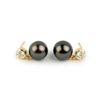 Tahitian Pearl & Diamond Nova Earrings on 14K Yellow Gold
