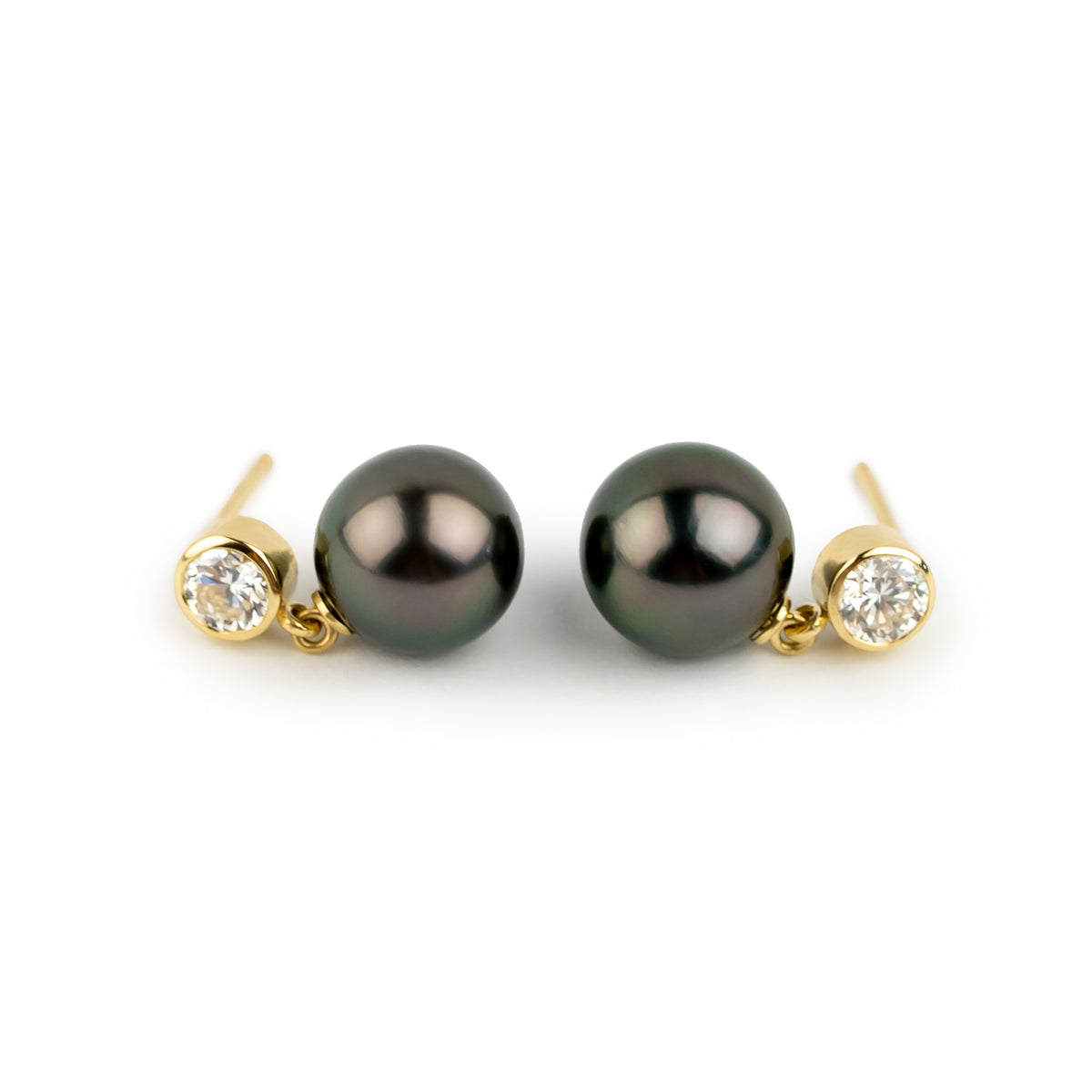 Tahitian Pearl & Diamond Nova Earrings on 14K Yellow Gold