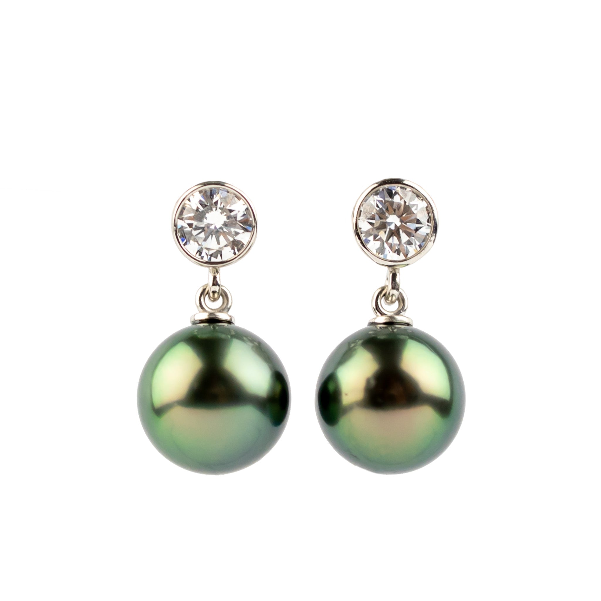 Tahitian Pearl & Diamond Nova Earrings on 14K White Gold