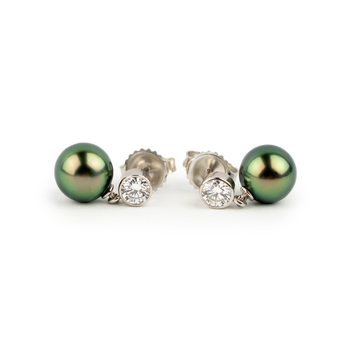 Tahitian Pearl & Diamond Nova Earrings on 14K White Gold