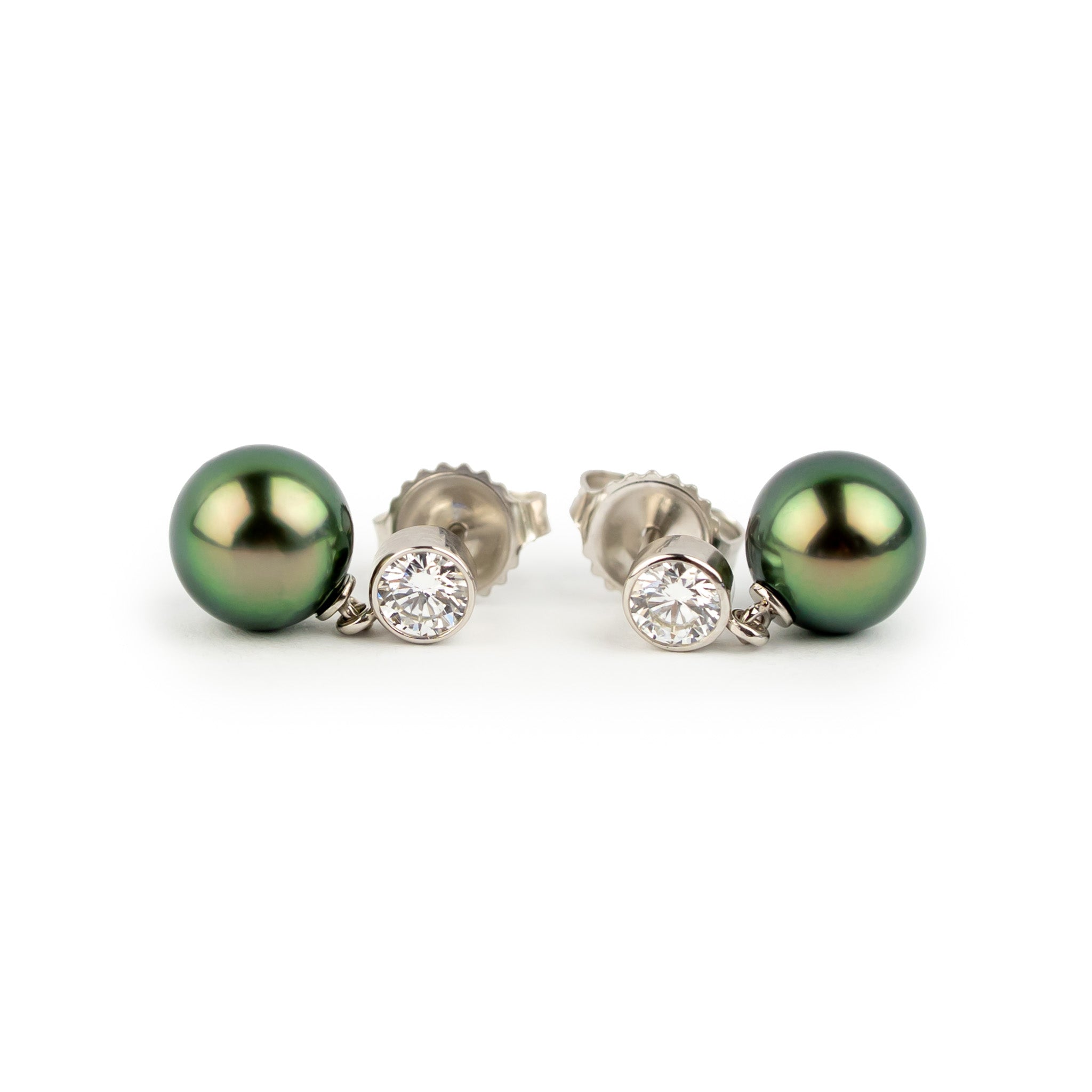 Tahitian Pearl & Diamond Nova Earrings on 14K White Gold