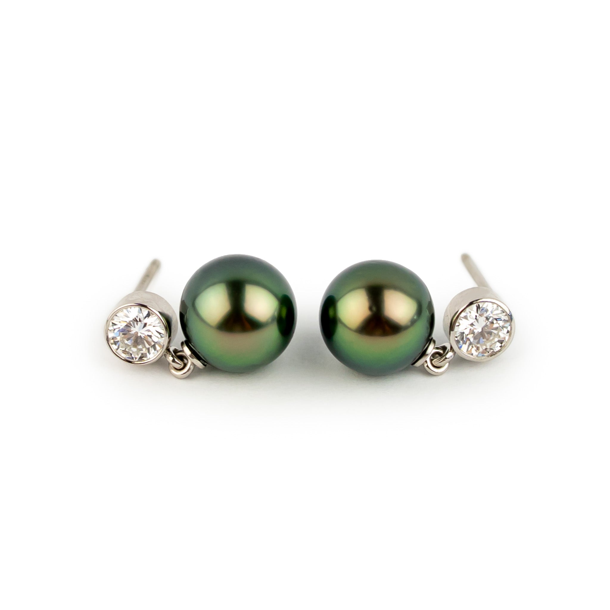 Tahitian Pearl & Diamond Nova Earrings on 14K White Gold