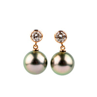 Tahitian Pearl & Diamond Nova Earrings on 14K Rose Gold