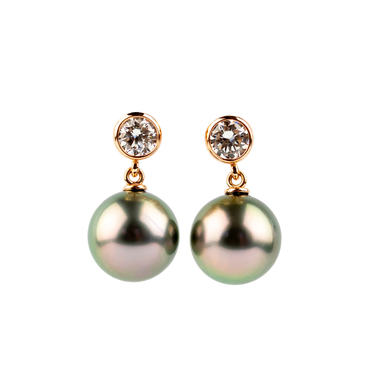 Tahitian Pearl & Diamond Nova Earrings on 14K Rose Gold