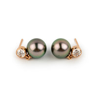 Tahitian Pearl & Diamond Nova Earrings on 14K Rose Gold