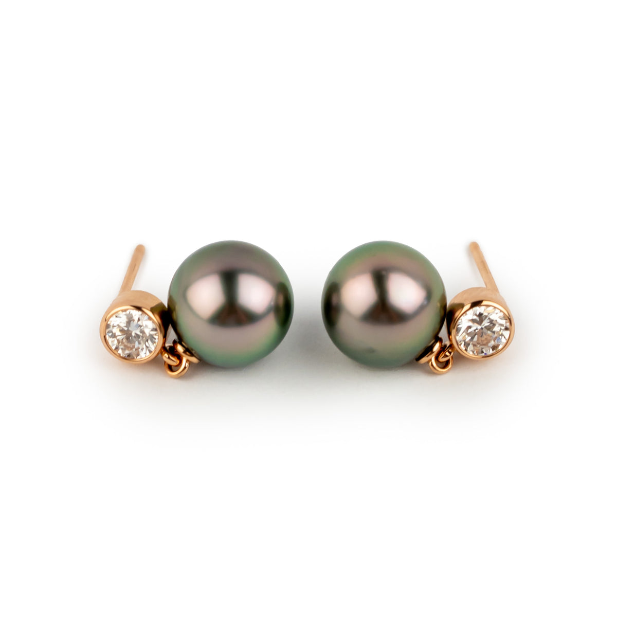 Tahitian Pearl & Diamond Nova Earrings on 14K Rose Gold