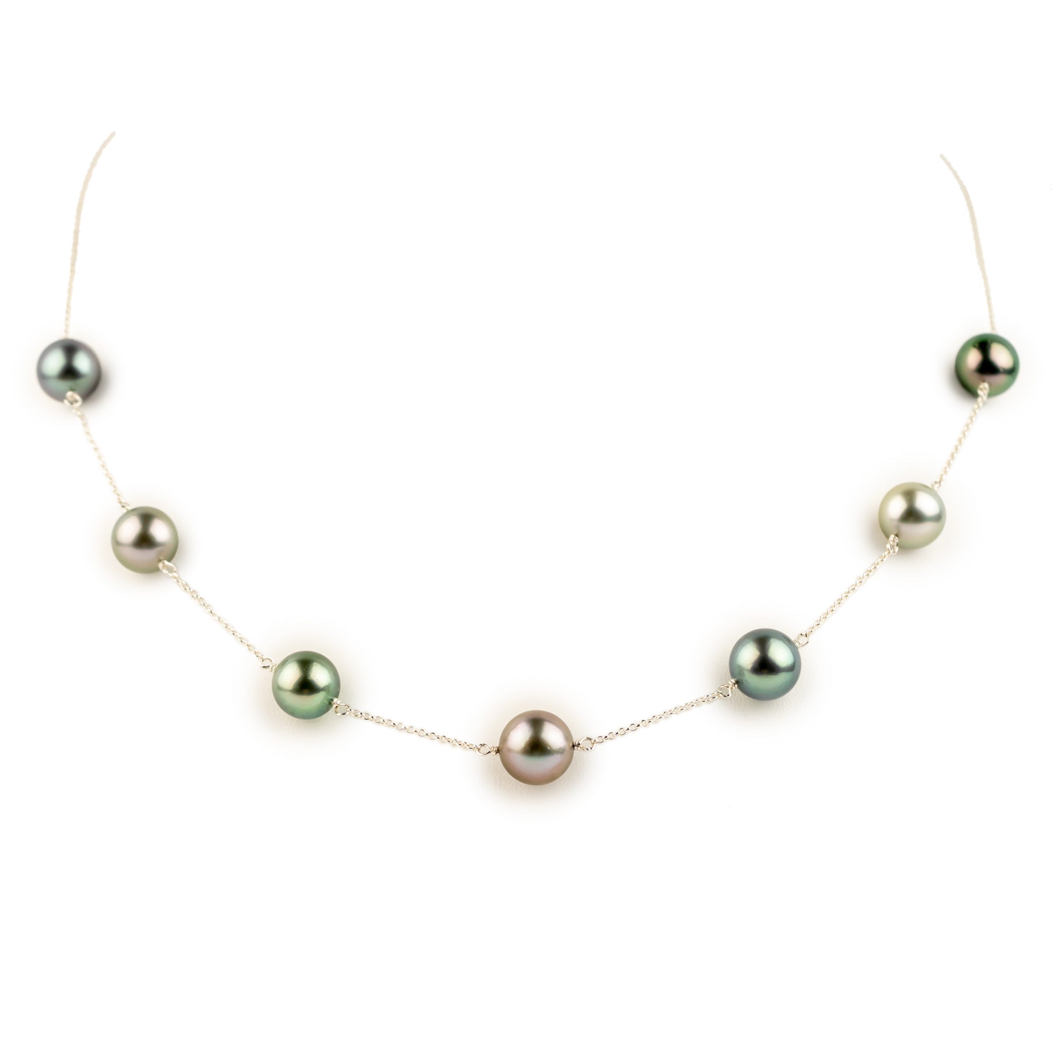 Garden Bouquet Tin-Cup Tahitian Pearl Necklace on Sterling Silver