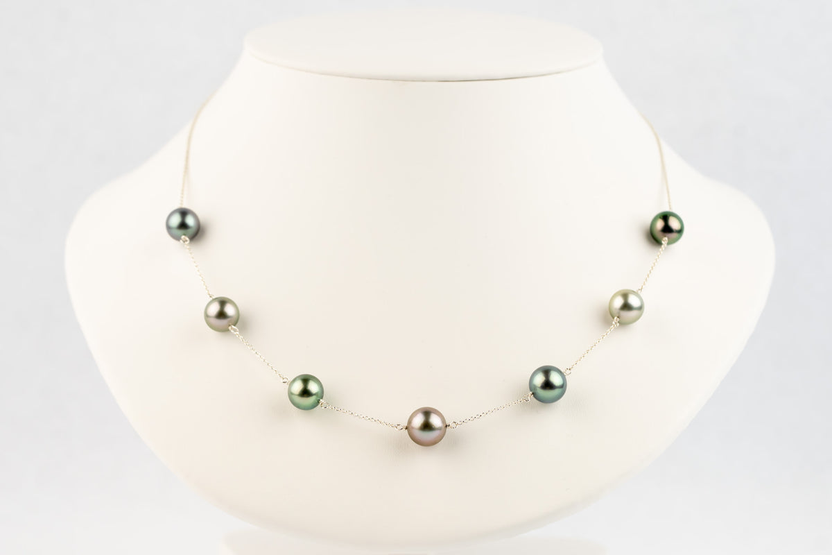 Garden Bouquet Tin-Cup Tahitian Pearl Necklace on Sterling Silver