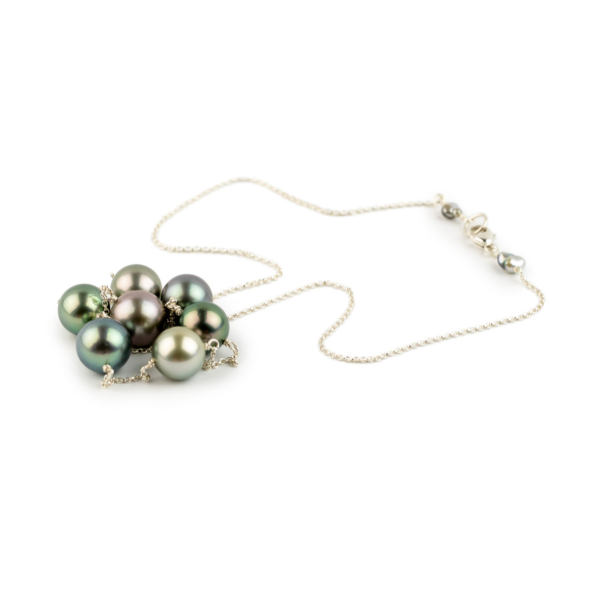 Garden Bouquet Tin-Cup Tahitian Pearl Necklace on Sterling Silver