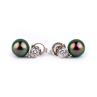 Tahitian Pearl & Diamond Nova Earrings on 14K White Gold