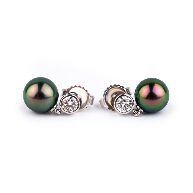 Tahitian Pearl & Diamond Nova Earrings on 14K White Gold