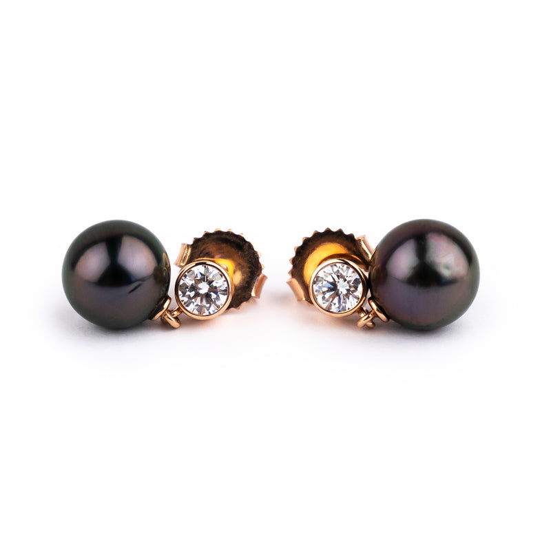 Tahitian Pearl & Diamond Nova Earrings on 14K Rose Gold