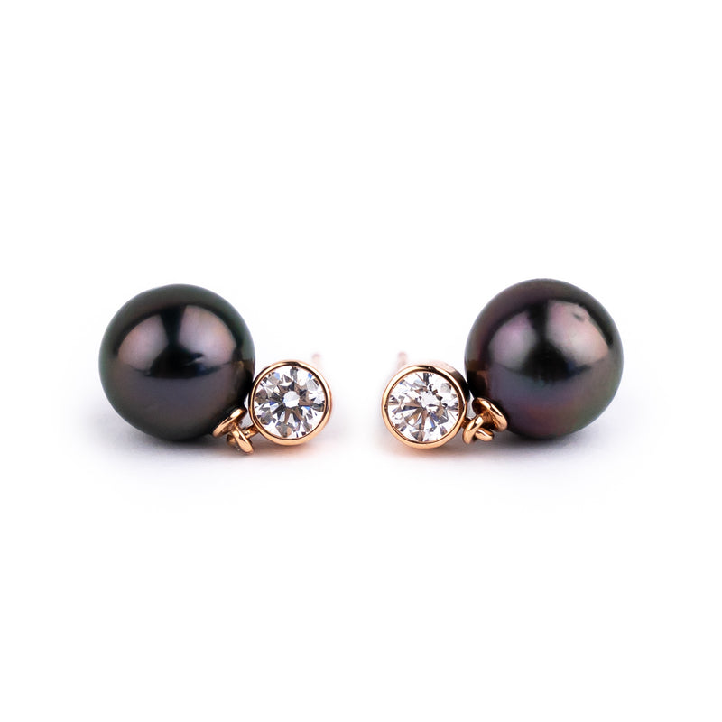 Tahitian Pearl & Diamond Nova Earrings on 14K Rose Gold