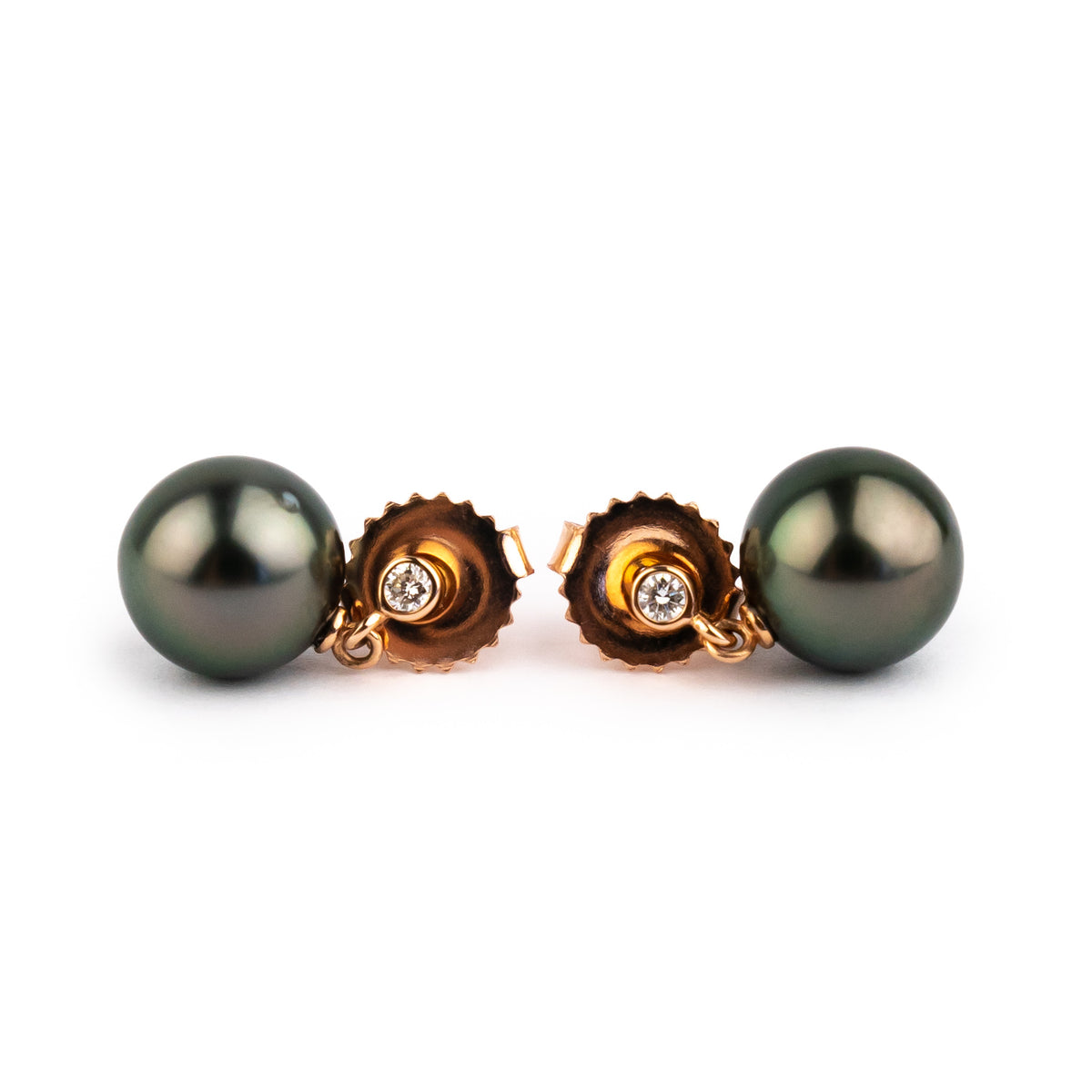 Tahitian Pearl & Diamond Étoile Earrings on 14K Rose Gold