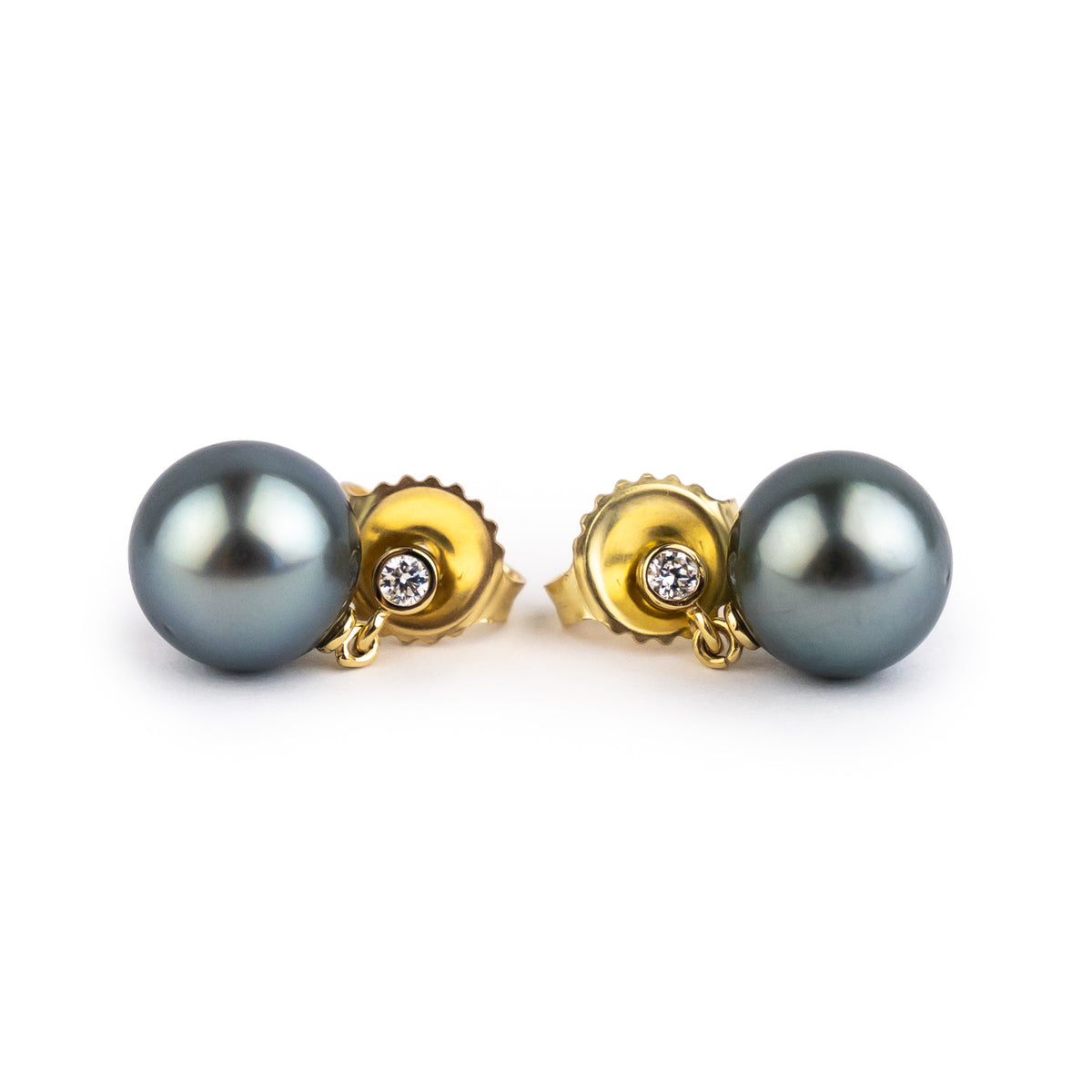 Tahitian Pearl & Diamond Étoile Earrings on 14K Yellow Gold