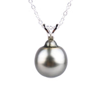 Dark Silvery 9.3mm Tahitian Pearl I'a Necklace on Sterling Silver