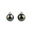 Deep Peacock Green Tahitian Pearl & Diamond Toru Earrings on 14K White Gold