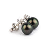 Deep Peacock Green Tahitian Pearl & Diamond Toru Earrings on 14K White Gold