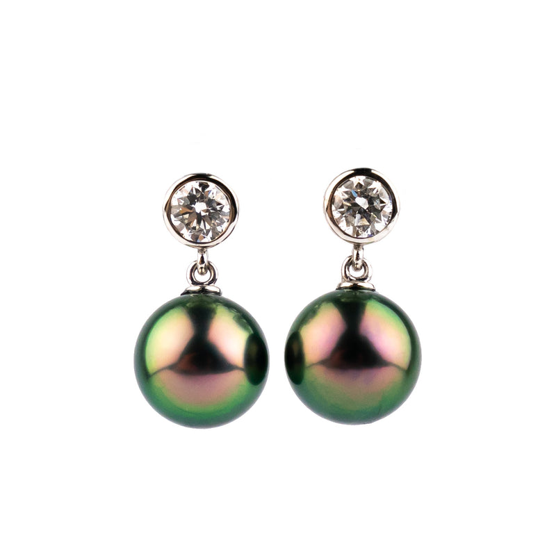 Tahitian Pearl & Diamond Nova Earrings on 14K White Gold