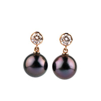 Tahitian Pearl & Diamond Nova Earrings on 14K Rose Gold