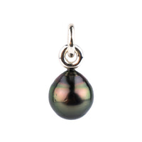 Aubergine Green Circled 10mm Tahitian Pearl Rava Pendant on Sterling Silver