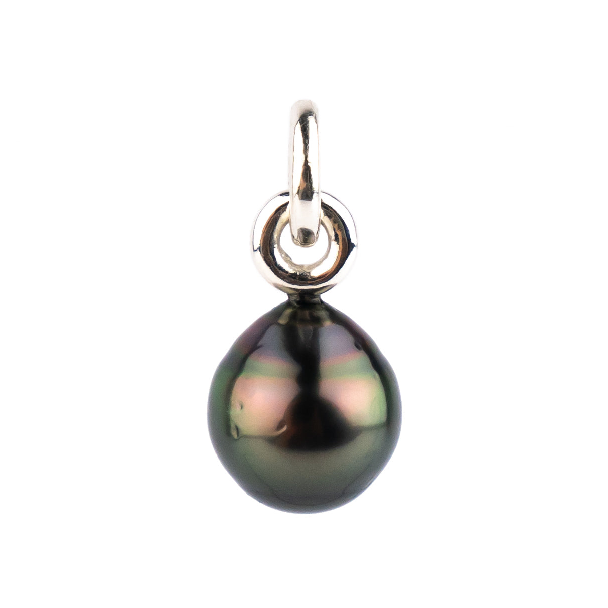 Aubergine Green Circled 10mm Tahitian Pearl Rava Pendant on Sterling Silver