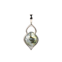 Silvery Green Keshi Pearl Lotus Pendant on Sterling Silver