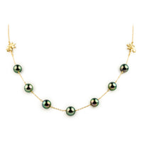 Tropical Green Septima Tiaré Tin-Cup Tahitian Pearl Necklace on 14k Yellow Gold