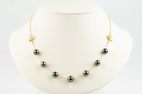 Tropical Green Septima Tiaré Tin-Cup Tahitian Pearl Necklace on 14k Yellow Gold