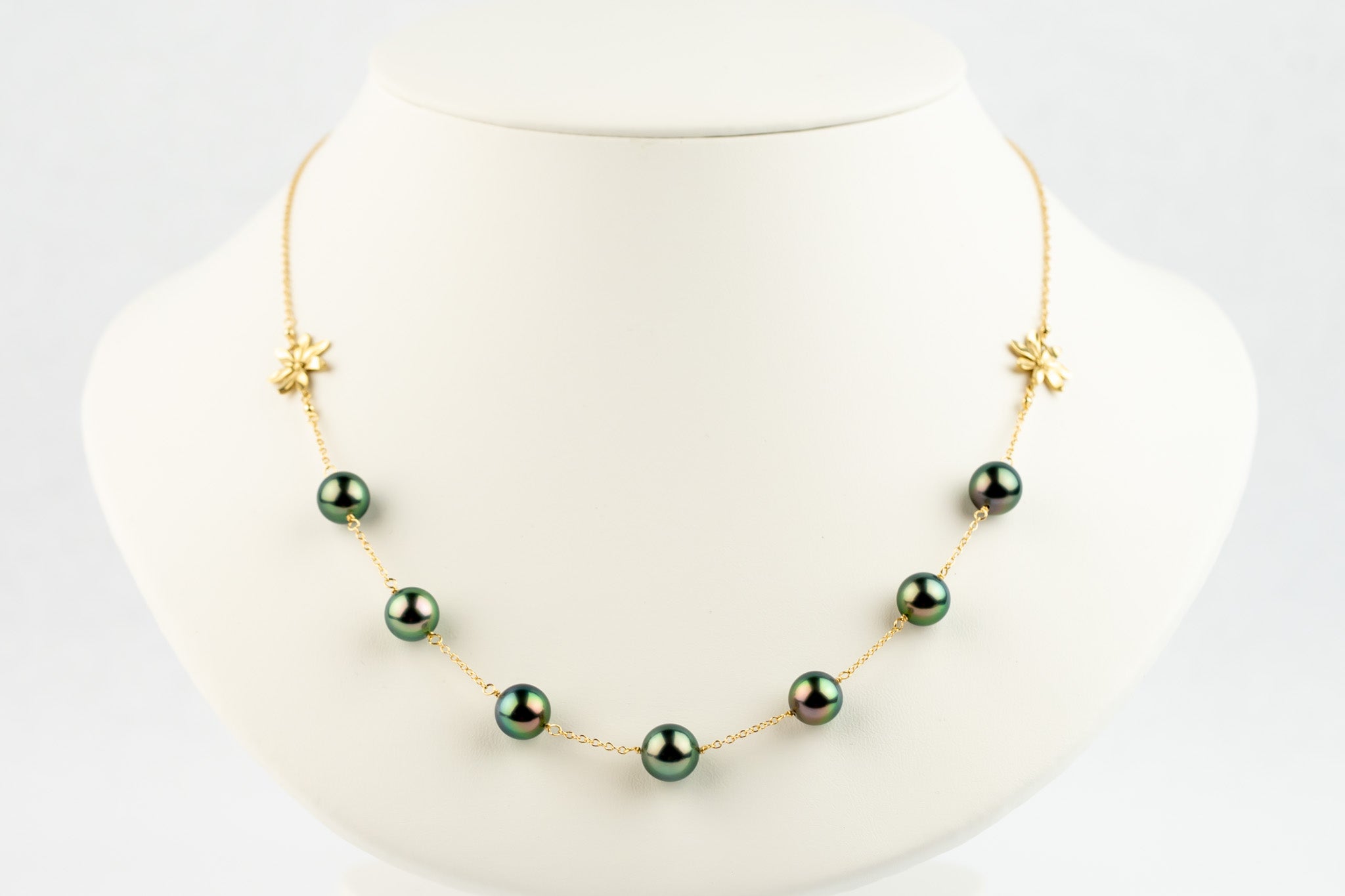 Tropical Green Septima Tiaré Tin-Cup Tahitian Pearl Necklace on 14k Yellow Gold