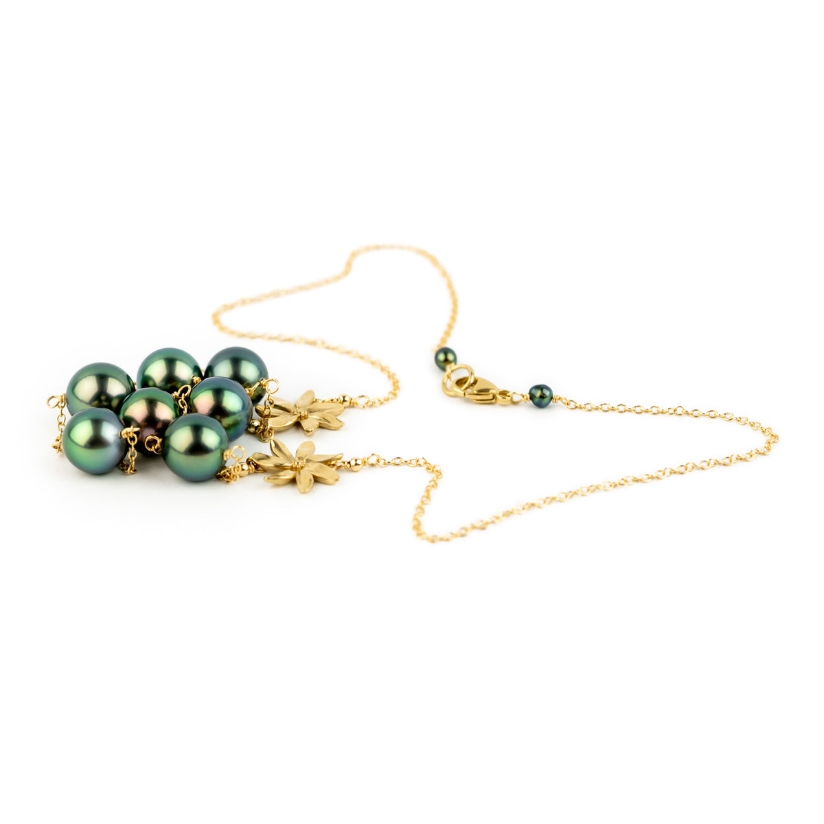 Tropical Green Septima Tiaré Tin-Cup Tahitian Pearl Necklace on 14k Yellow Gold