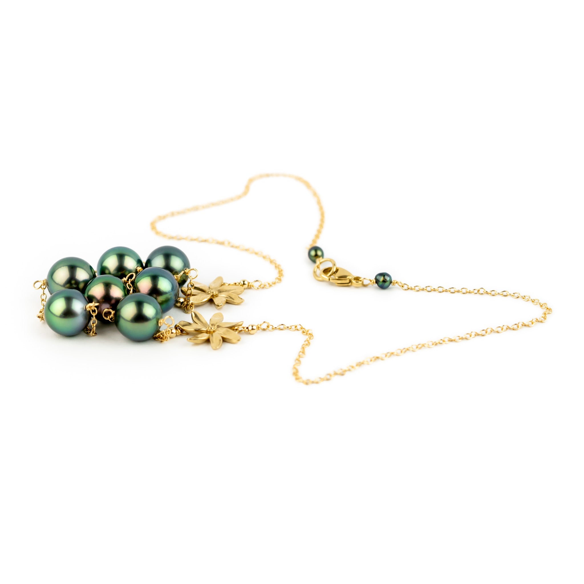 Tropical Green Septima Tiaré Tin-Cup Tahitian Pearl Necklace on 14k Yellow Gold