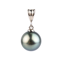 Silvery Blue Green 11mm Tahitian Pearl Pendant on Sterling Silver