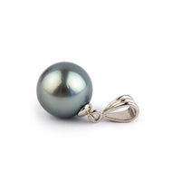 Silvery Blue Green 11mm Tahitian Pearl Pendant on Sterling Silver