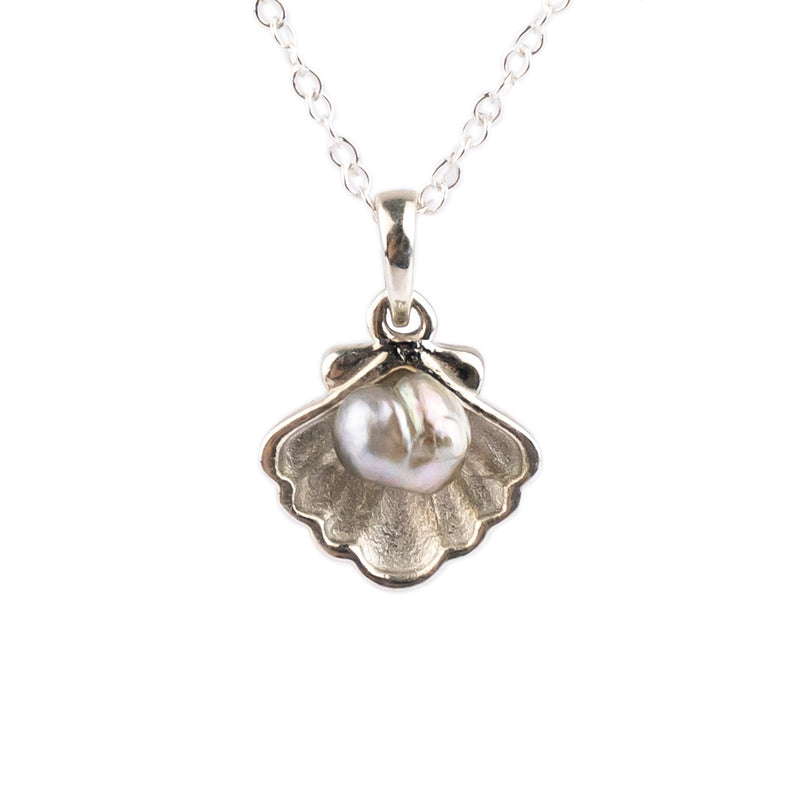 Tahitian Keshi Pearl Sterling Silver Seashell Necklace