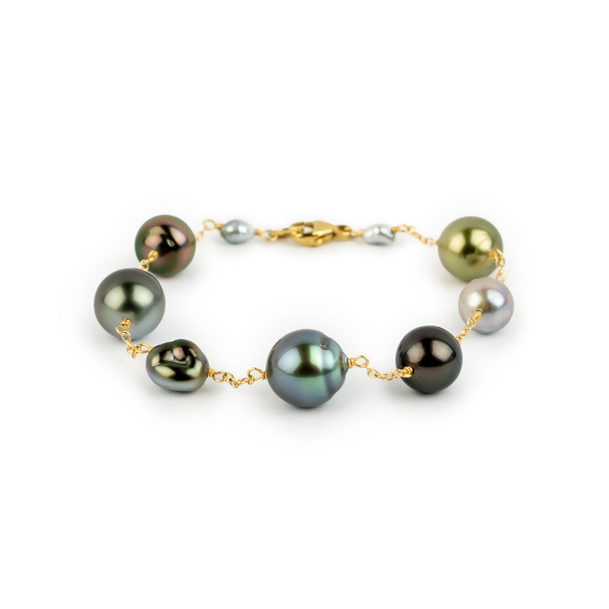 Tahitian Pearl Harvest Tin Cup Bracelet on 14K Yellow Gold