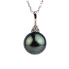 Deep Peacock Green Tahitian Pearl & Diamond Toru Necklace on 14K White Gold